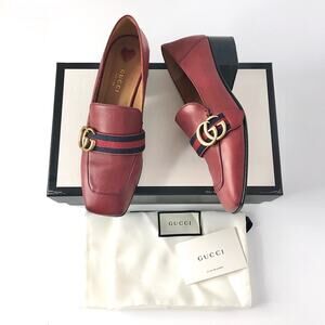 Gucci Peyton Web Stripe Hibiscus Red GG Platform Loafers 37
